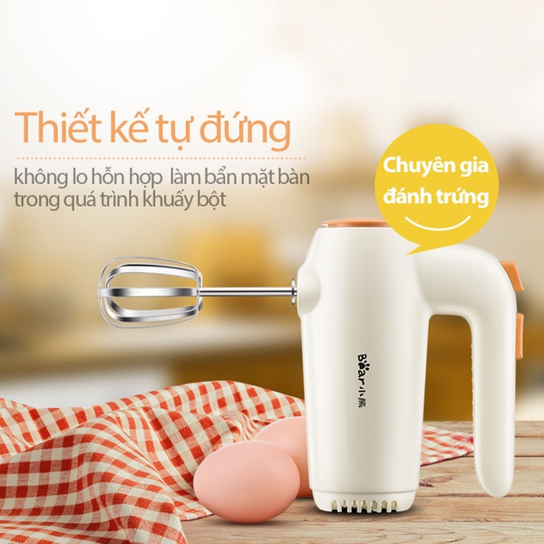 Máy đánh trứng đánh kem cầm tay Bear HAM-H016BE (B01K1), 5 Chế độ, 125W, 2 que inox 304 an toàn, BH 18 Tháng