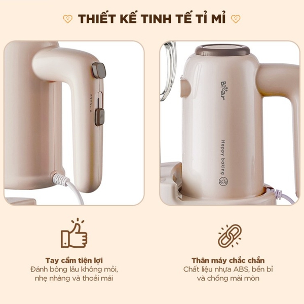 Máy đánh trứng cầm tay đa năng Bear HM-5H01J29, 125W, 5 tốc độ xoay, Chính Hãng, Bảo Hành 18 THÁNG
