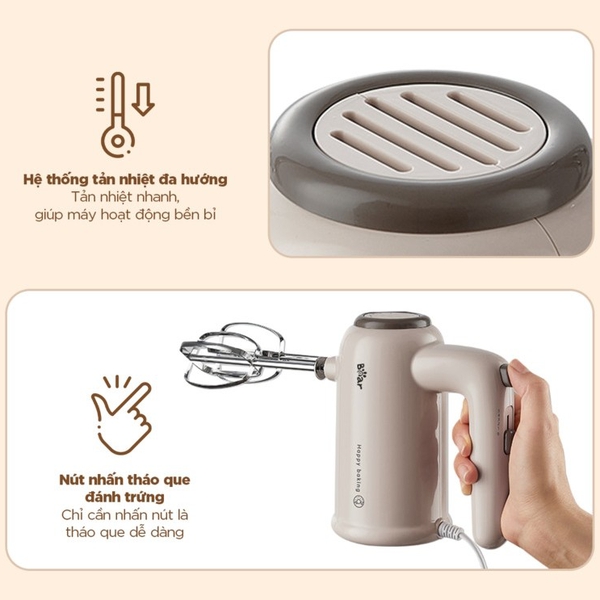 Máy đánh trứng cầm tay đa năng Bear HM-5H01J29, 125W, 5 tốc độ xoay, Chính Hãng, Bảo Hành 18 THÁNG