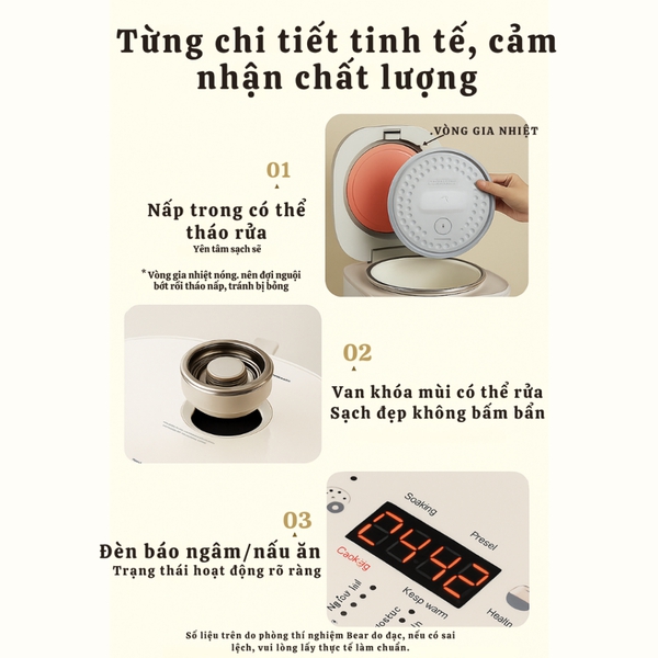 Nồi Cơm Điện 3L Bear RC-4H30S, Lòng Nồi Gang 1L Đa Năng Nấu Cháo Hầm Hâm Nóng, BH 18 Tháng