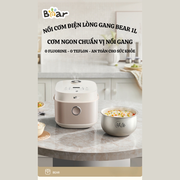 Nồi Cơm Điện 3L Bear RC-4H30S, Lòng Nồi Gang 1L Đa Năng Nấu Cháo Hầm Hâm Nóng, BH 18 Tháng