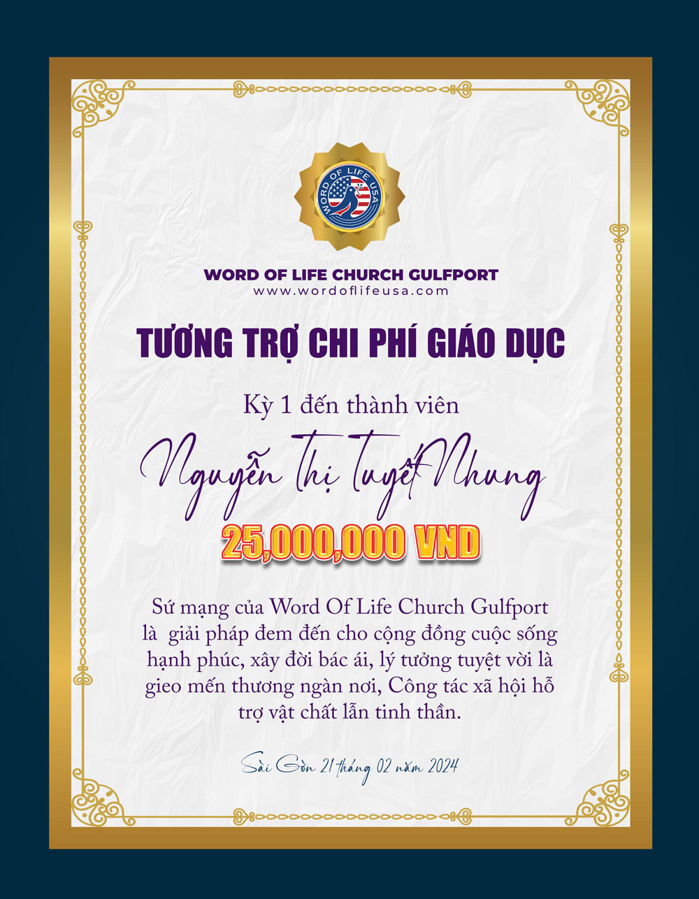 Nhận tương trợ phí giáo dục