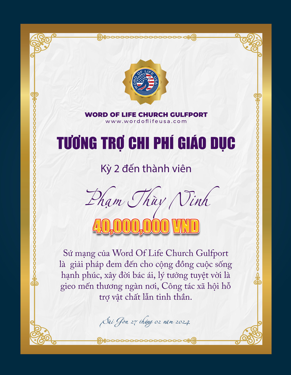 Nhận tương trợ phí giáo dục