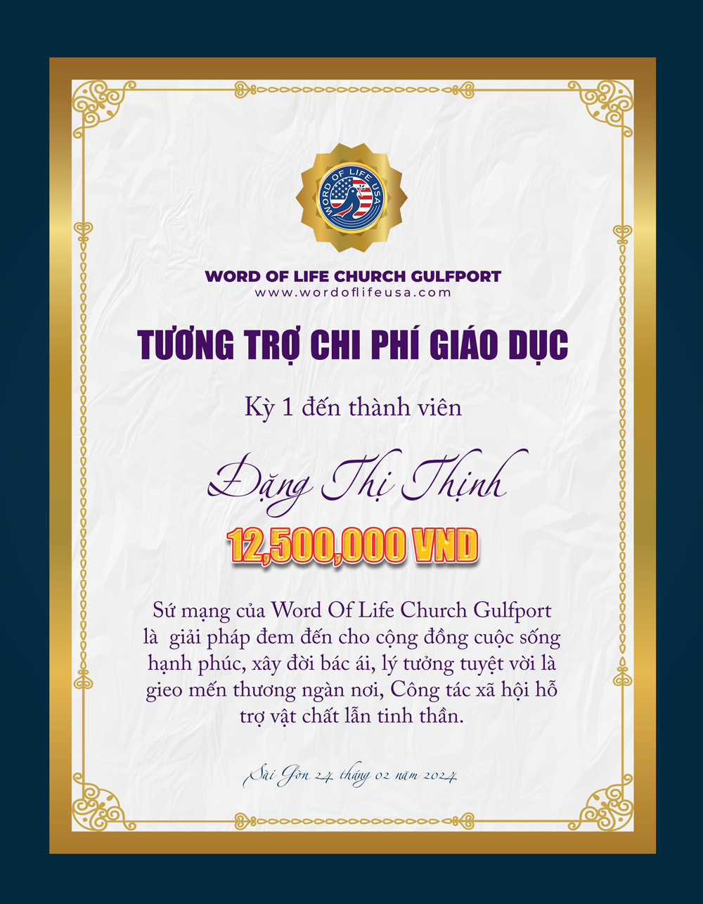 Nhận tương trợ phí giáo dục