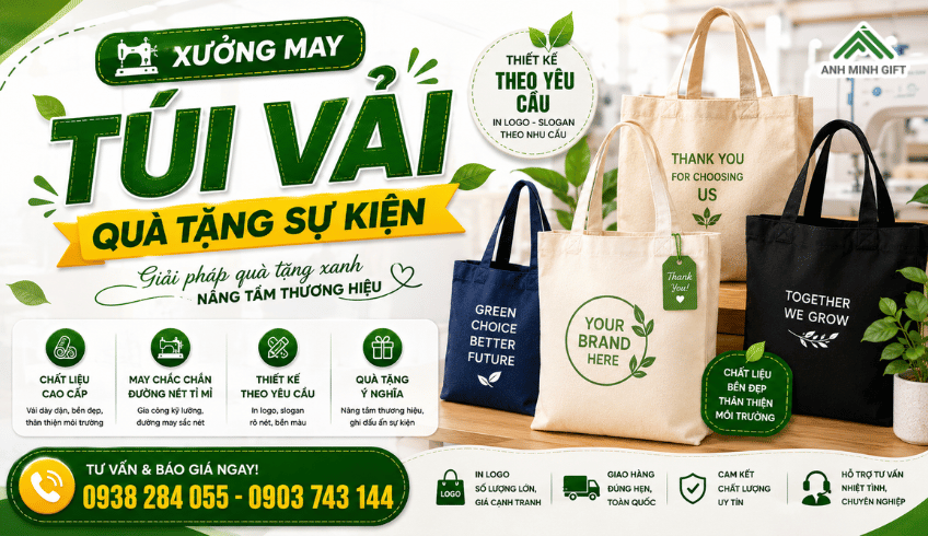 Tối ưu chi phí truyền thông nhờ may túi vải quà tặng sự kiện giá gốc tận xưởng