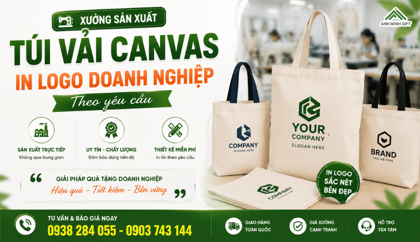 Xưởng sản xuất túi vải canvas in logo doanh nghiệp theo yêu cầu uy tín