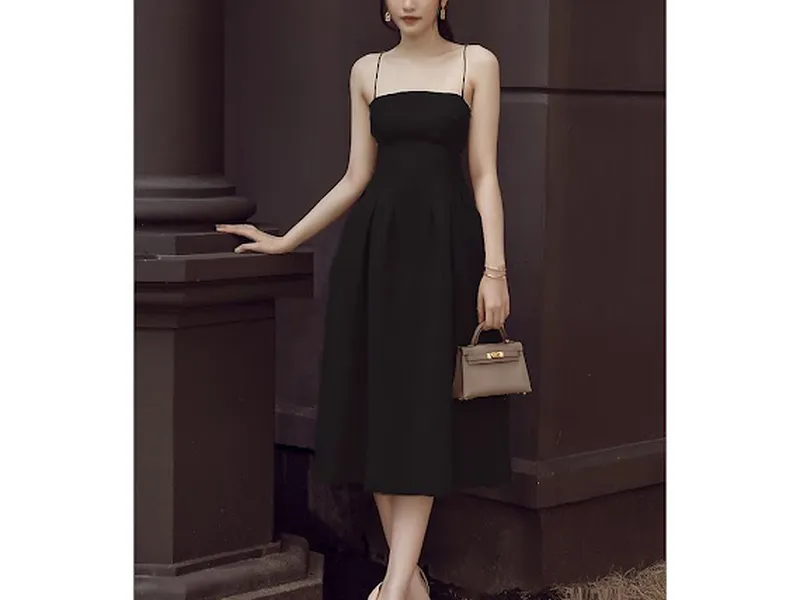 ĐẦM HAI DÂY PHỐI XẾP LY (ĐEN)