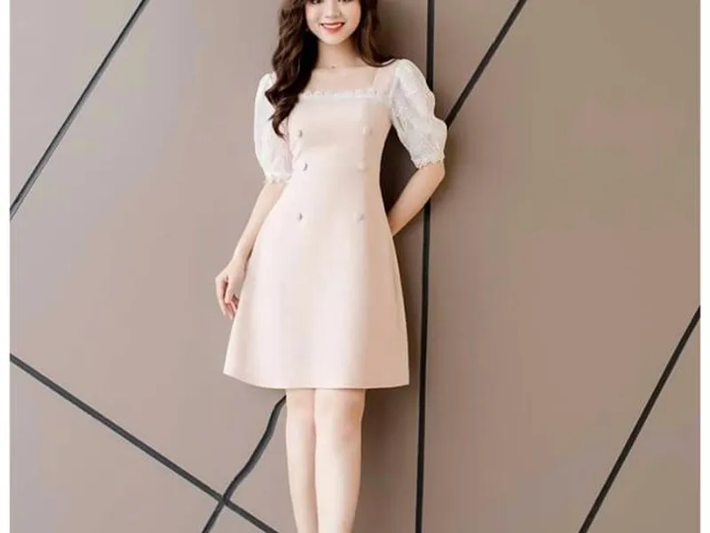 ĐẦM TIỂU THƯ NHẸ NHÀNG PHỐI TAY LỬNG (HỒNG)