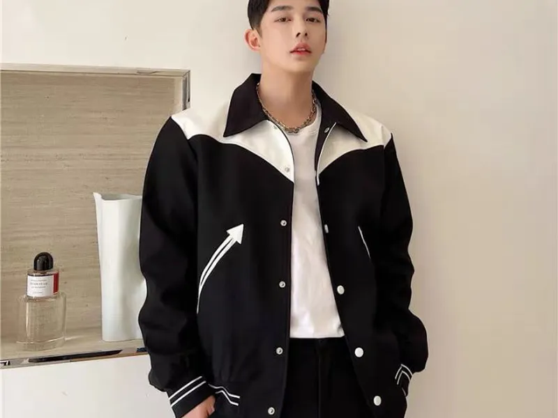 ÁO KHOÁC CÚC PHỐI CỔ HÀN QUỐC (ĐEN)