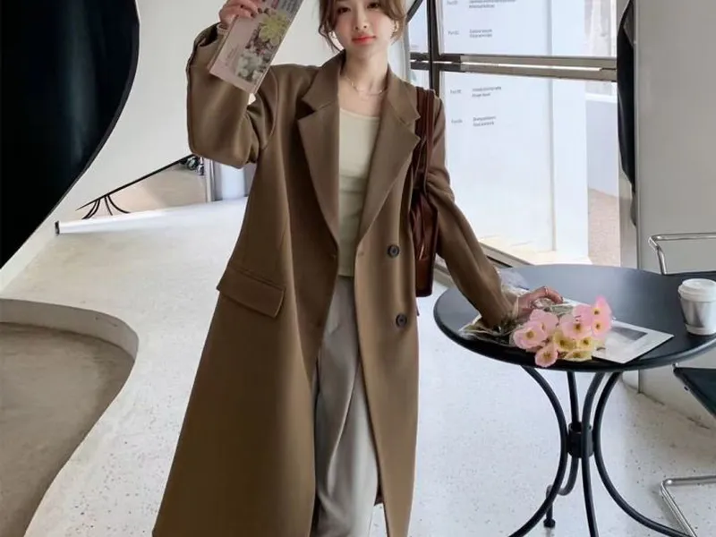 ÁO KHOÁC MĂNG TO HÀN QUỐC DÁNG DÀI (NÂU TÂY)