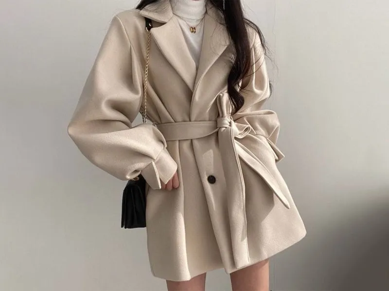 ÁO KHOÁC DẠ ÉP DÁNG NGẮN MĂNG TÔ NỮ HÀN QUỐC (BE)