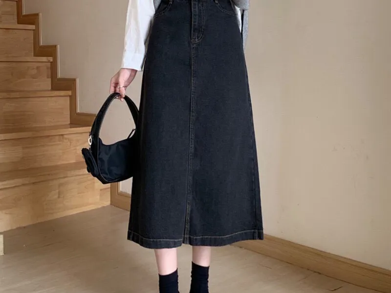 CHÂN VÁY JEANS DÁNG DÀI HÀN QUỐC (XANH ĐẬM)