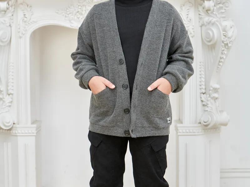 ÁO KHOÁC CADIGAN TRẺ EM (XÁM)