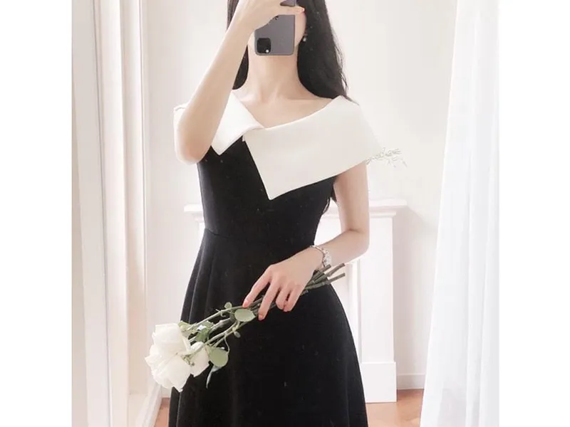 ĐẦM HÀN QUỐC NHẸ NHÀNG PHỐI CỔ TRẮNG ĐƠN GIẢN (ĐEN)