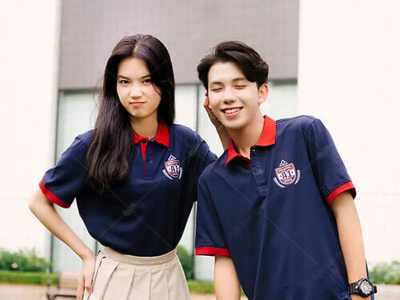 ÁO POLO ĐỒNG PHỤC HỌC SINH PHÓI CỔ ĐỎ (XANH THAN)