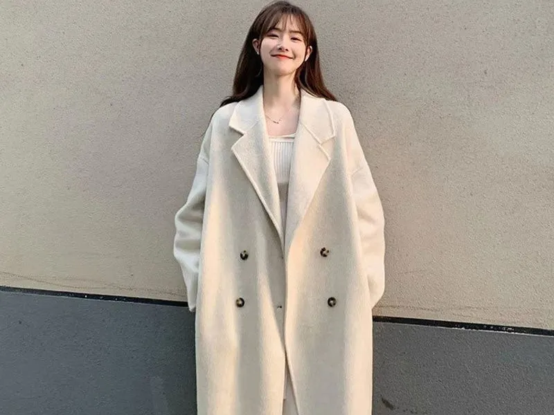 ÁO KHOÁC MĂNG TO HÀN QUỐC DÁNG DÀI NỮ (BE TRẮNG)