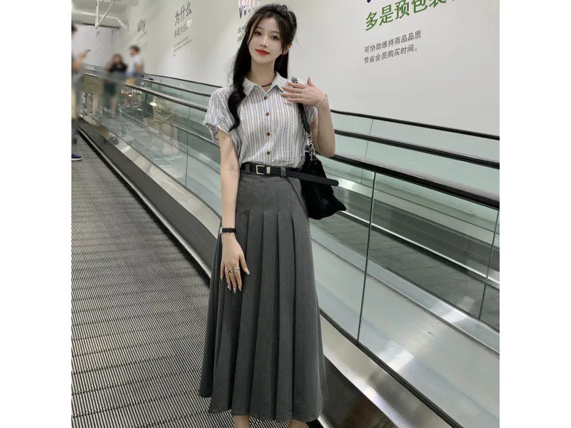 CHÂN VÁY XẾP LY NỮ DÁNG DÀI HÀN QUỐC (XÁM)