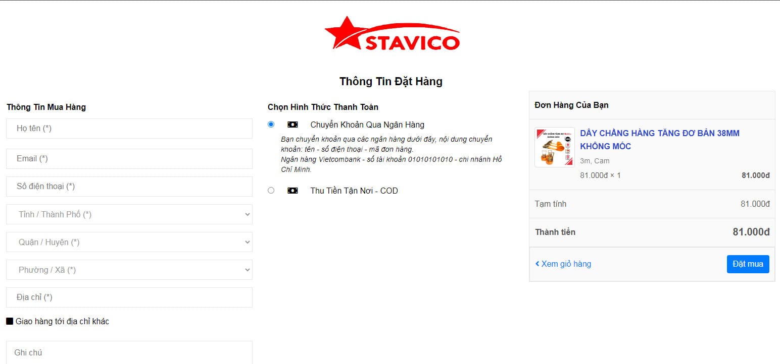 Hướng dẫn mua hàng của Stavico