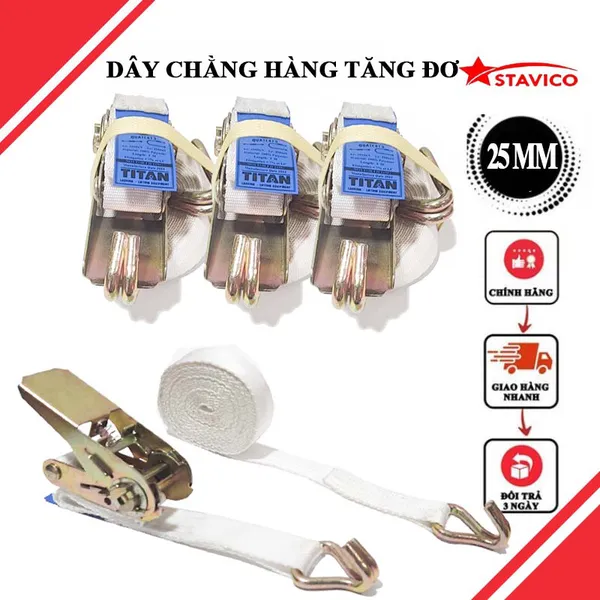 Dây tăng đơ bản 25mm móc j màu trắng