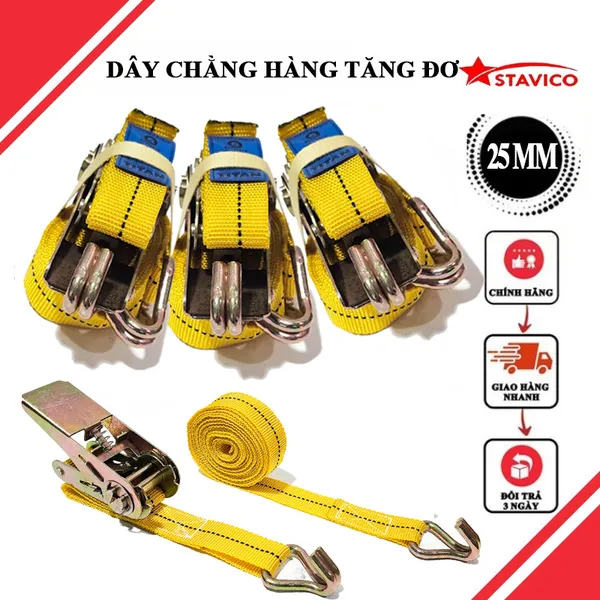 Dây chằng hàng Tăng Đơ Cơ Bản 25mm Móc J Màu Vàng