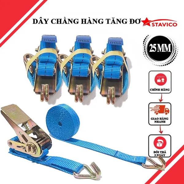 Dây cảo chằng hàng tăng đơ bản 25mm móc j màu xanh