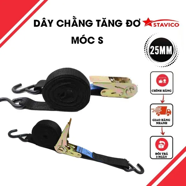DÂY TĂNG ĐƠ BẢN 25MM MÓC S MÀU ĐEN