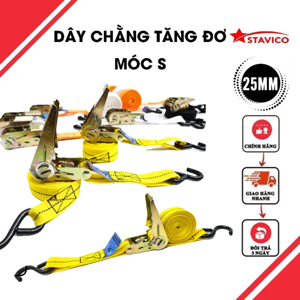 Dây Tăng Đơ Bản 25mm Móc S Màu Vàng 450kgs
