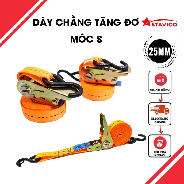 Dây Tăng Đơ Bản 25mm Móc S Màu Cam 450kgs