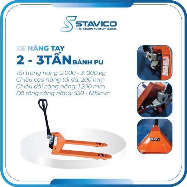 Xe Nâng Tay Bánh Pu  2 - 3 Tấn Màu Cam Tải Trọng Lớn