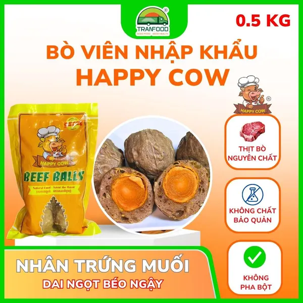 Bò viên trứng muối Happy Cow 500gr