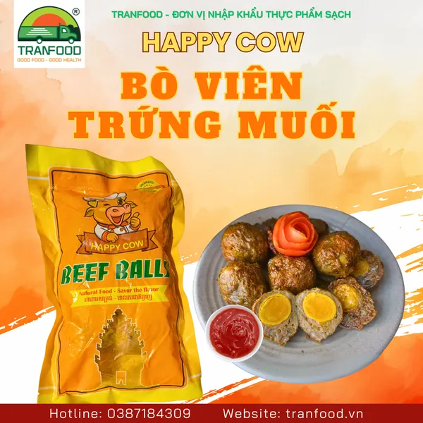 Bò viên trứng muối Happy Cow 500gr