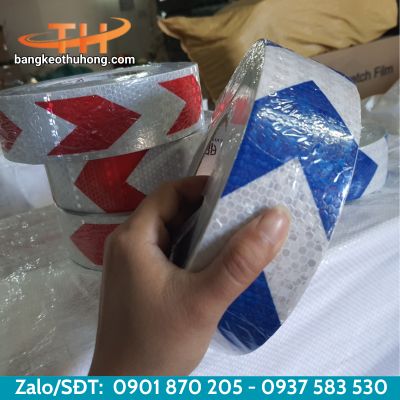 Mẫu băng keo phản quang màu xanh và màu đỏ Mẫu băng keo phản quang màu xanh và màu đỏ