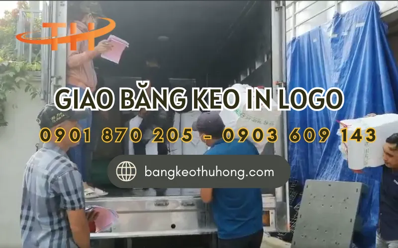 Giao băng keo in logo cho khách đi Bình Dương