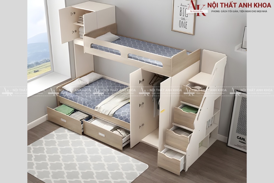 Giường tầng kết hợp tủ áo cho bé - Tiện lợi, tiện nghi Giường tầng kết hợp tủ áo cho bé - Tiện lợi, tiện nghi