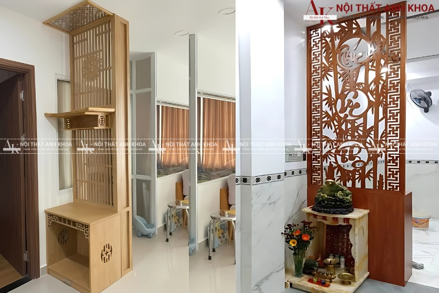 Thiết kế vách ngăn bàn thờ ông địa nhỏ gọn Thiết kế vách ngăn bàn thờ ông địa nhỏ gọn