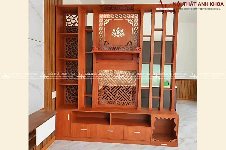 Vách ngăn bàn thờ Ông Địa gỗ tự nhiên sang trọng Vách ngăn bàn thờ Ông Địa gỗ tự nhiên sang trọng