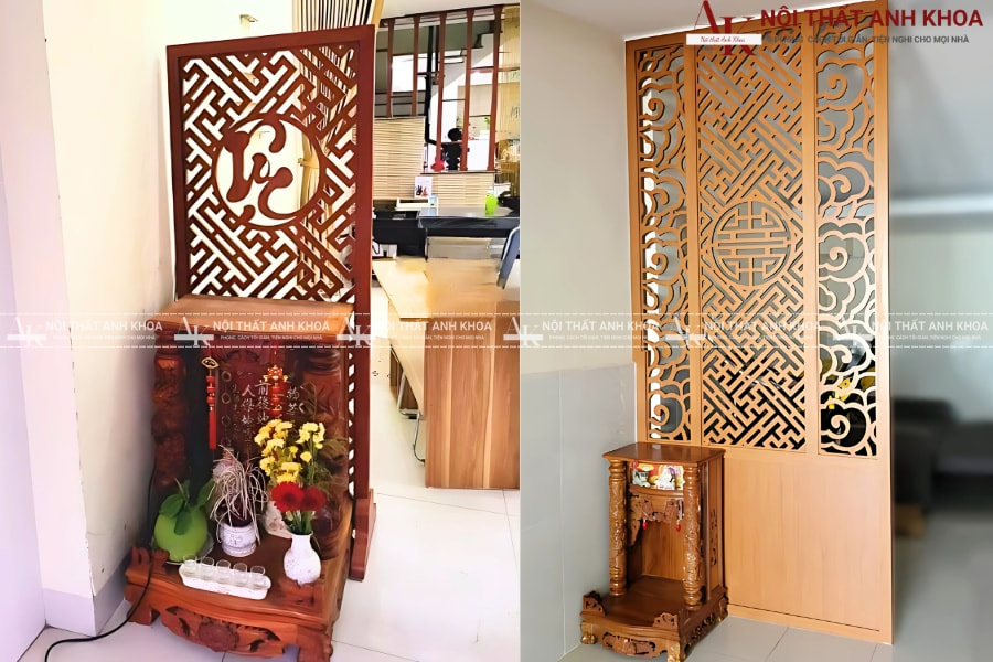 Mẫu vách ngăn bàn thờ ông địa được ưa chuộng 2025 Mẫu vách ngăn bàn thờ ông địa được ưa chuộng 2025