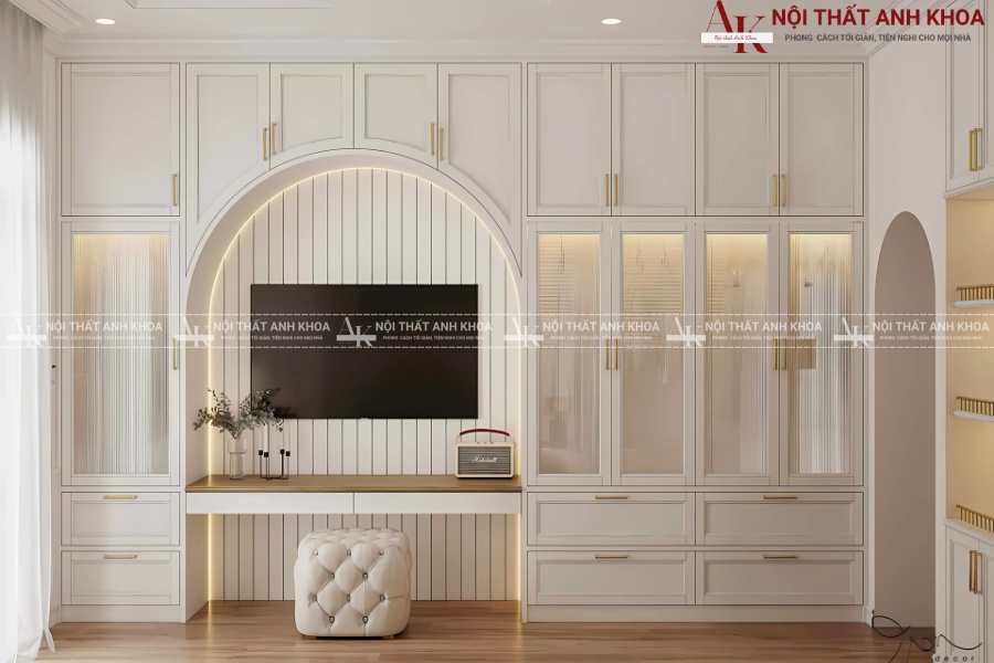 Mẫu tủ quần áo kết hợp kệ tivi sang - xịn - mịn Mẫu tủ quần áo kết hợp kệ tivi sang - xịn - mịn