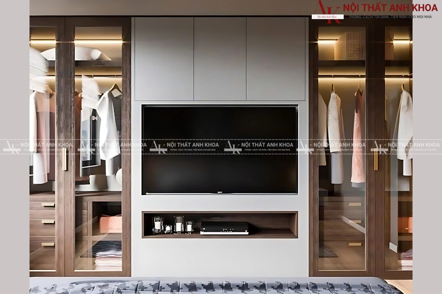 Tủ quần áo kèm kệ tivi - Giải pháp tiết kiệm diện tích Tủ quần áo kèm kệ tivi - Giải pháp tiết kiệm diện tích