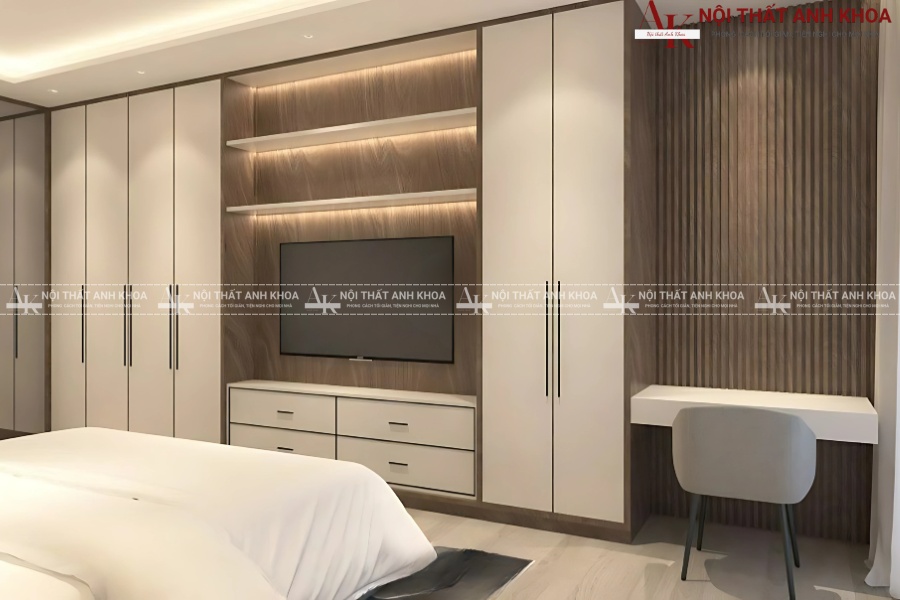 Mẫu tủ quần áo đa năng kết hợp kệ tivi sang trọng Mẫu tủ quần áo đa năng kết hợp kệ tivi sang trọng