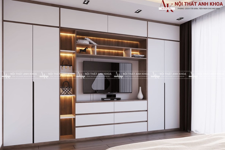 Mẫu tủ quần áo kèm kệ tivi chuẩn không gian chuẩn tiện ích Mẫu tủ quần áo kèm kệ tivi chuẩn không gian chuẩn tiện ích