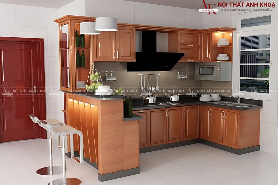 Thiết kế tủ bếp quầy bar gỗ tích hợp tiện ích Thiết kế tủ bếp quầy bar gỗ tích hợp tiện ích