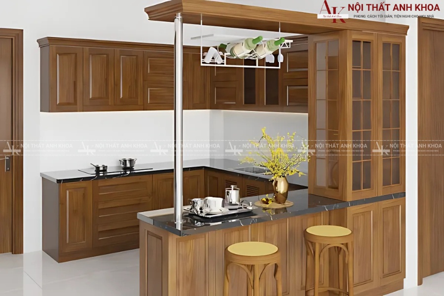 Tủ bếp kết hợp quầy bar gỗ tự nhiên - Đẳng cấp và bền đẹp Tủ bếp kết hợp quầy bar gỗ tự nhiên - Đẳng cấp và bền đẹp