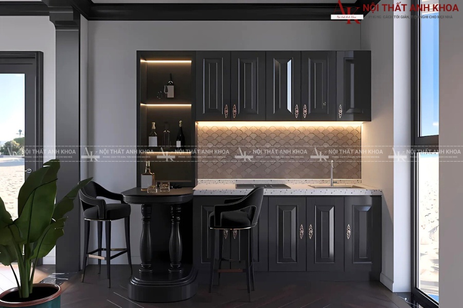 Quầy bar bếp bằng gỗ tích hợp kệ trang trí - Xu hướng 2025 Quầy bar bếp bằng gỗ tích hợp kệ trang trí - Xu hướng 2025