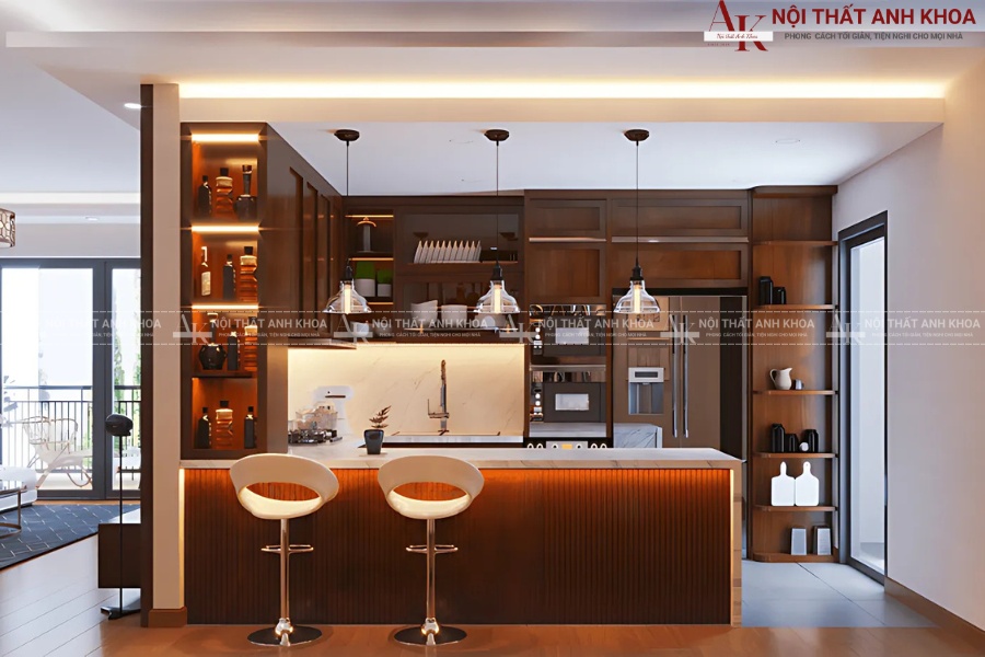 Tủ bếp quầy bar bằng gỗ công nghiệp hiện đại nhất hiện nay Tủ bếp quầy bar bằng gỗ công nghiệp hiện đại nhất hiện nay