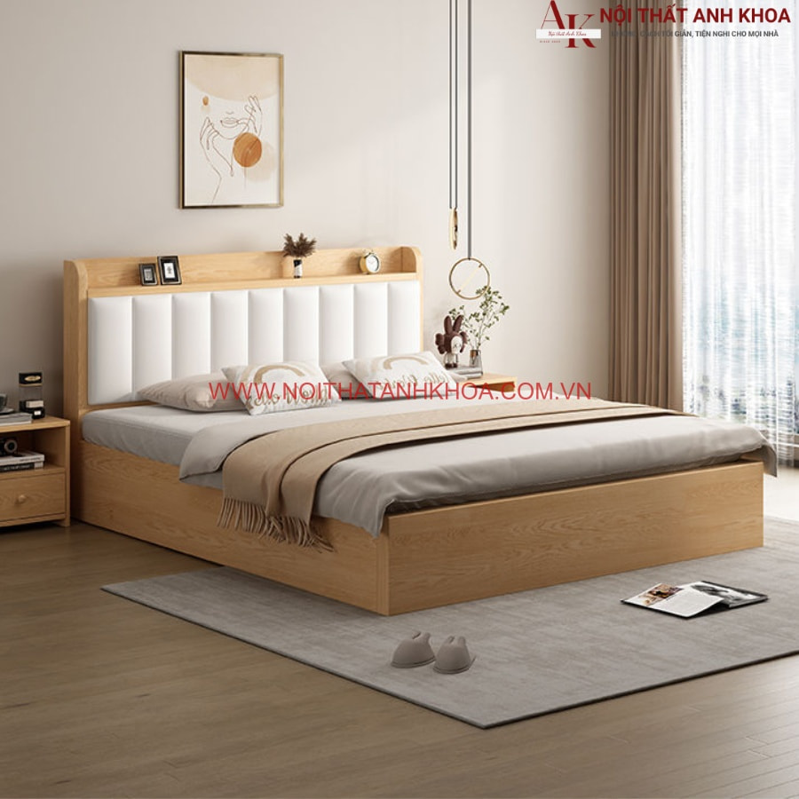 Giường ngủ gỗ công nghiệp gam màu vàng vân gỗ ấm áp Giường ngủ gỗ công nghiệp gam màu vàng vân gỗ ấm áp