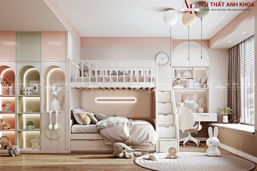 Thiết kế phòng ngủ bé gái 2 giường cực hot 2025 Thiết kế phòng ngủ bé gái 2 giường cực hot 2025