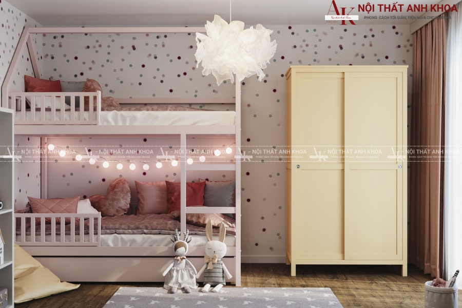 Ý tưởng trang trí phòng ngủ 2 giường cho bé gái hiện đại Ý tưởng trang trí phòng ngủ 2 giường cho bé gái hiện đại