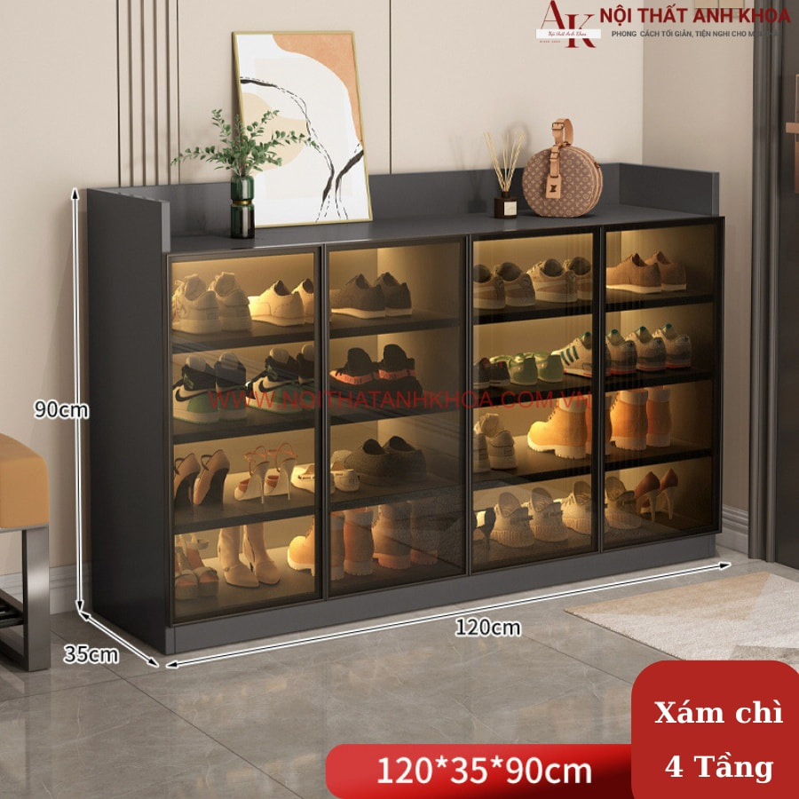 Tủ giày dép cánh kính gỗ MDF hiện đại giá tốt màu xám chì Tủ giày dép cánh kính gỗ MDF hiện đại giá tốt màu xám chì