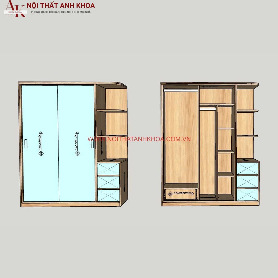 Tủ quần áo cánh trượt gỗ công nghiệp MDF giá tốt Tủ quần áo cánh trượt gỗ công nghiệp MDF giá tốt